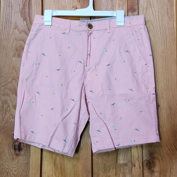 Jachs NY Bleecker Cotton Stretch Twill Golf Chino Shorts Pink & Blue Surf - Picture 1 of 9